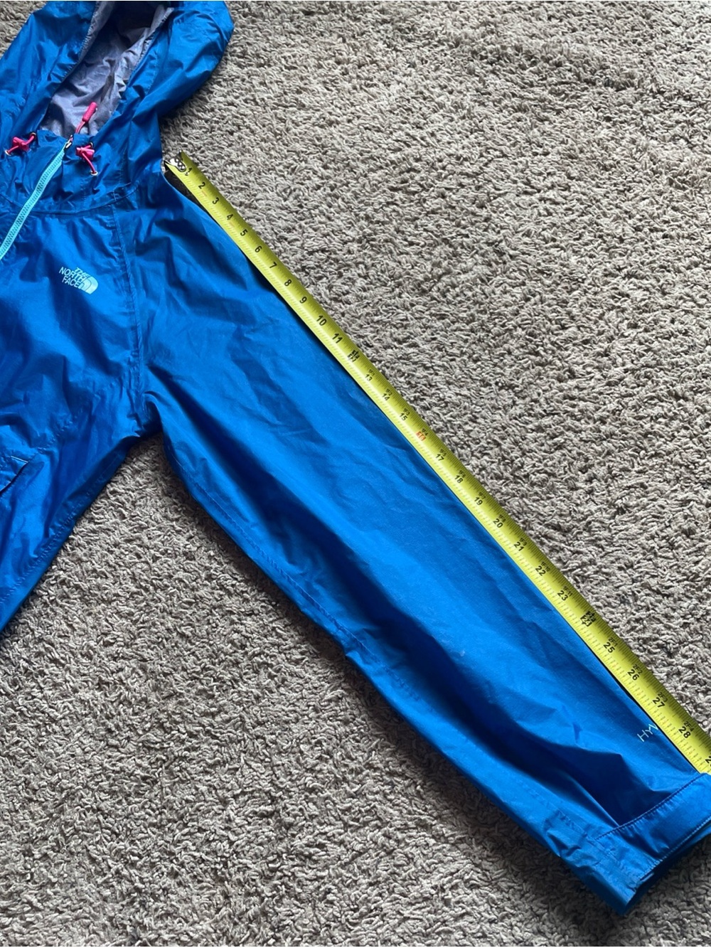 The North Face HyVent 2.5L Rain Jacket Women Medium Blue Waterproof Hooded Shell - Picture 8 of 16